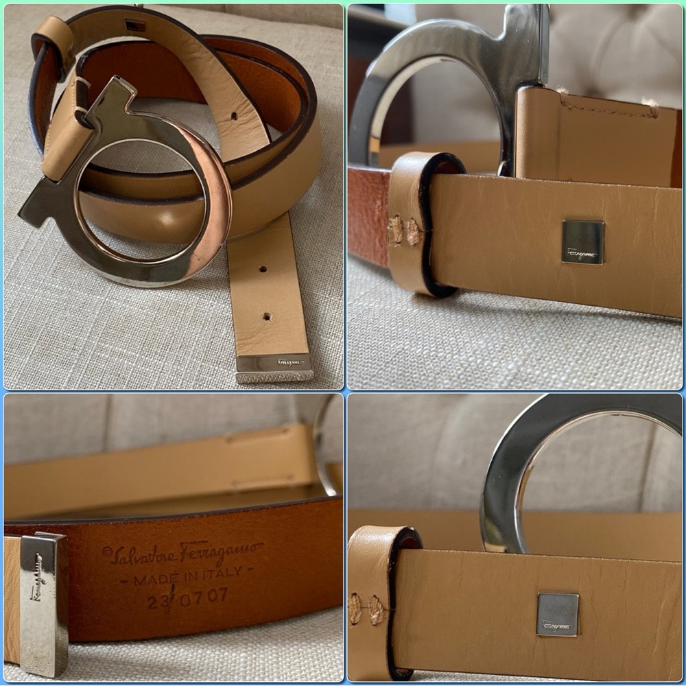 Salvatore Ferragamo 1” Loop Tan Belt Sz Large